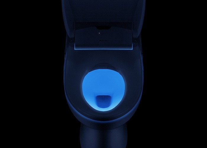 Bidet toilet seat with illuminating night light feature on