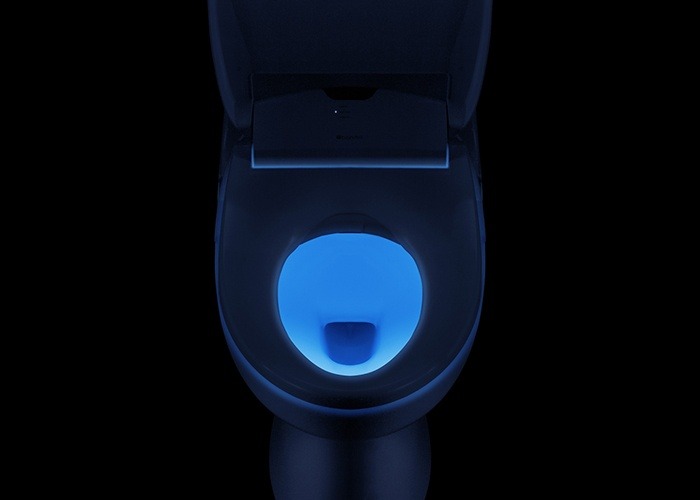 Bidet toilet seat with illuminating night light feature on