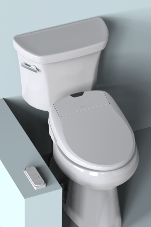 Brondell Swash bidet toilet seat installed on the toilet